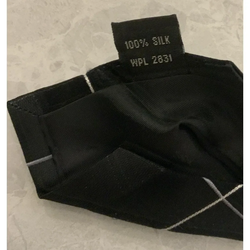 Apt 9 Black Grey Blue Plaid 100% Silk Tie 4